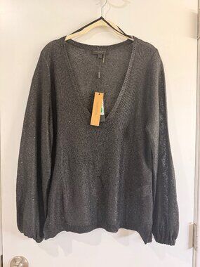 Donna Karan New York NWT high end sparkly deep-v sweater. Size Large